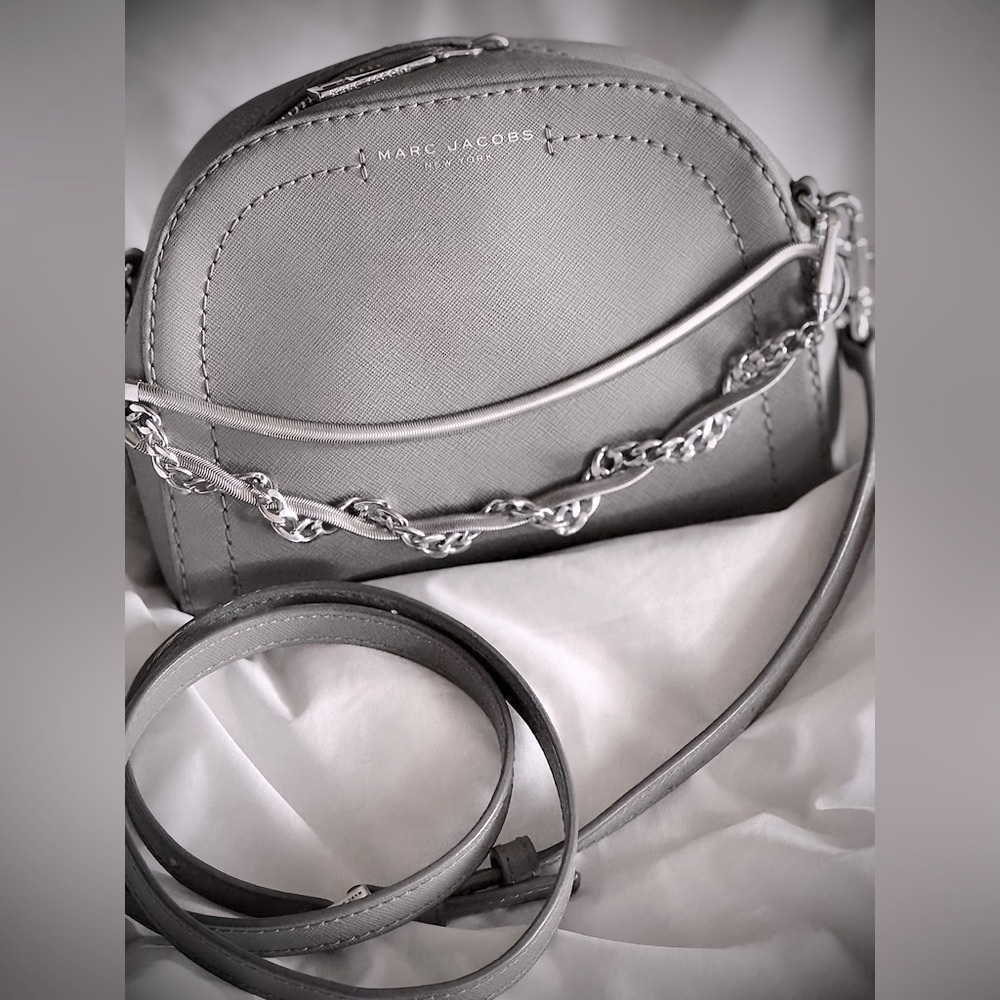 Marc Jacobs Silver Gray Crossbody Bag with Woven Detail